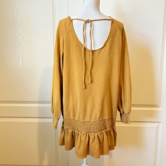 Smocked Knit Cotton Fleece Goldie Dress Mustard Yellow Size Small NWT - Picture 4 of 13